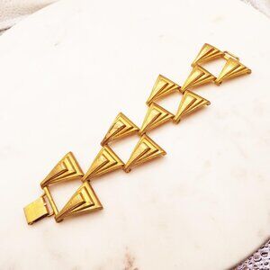 1940'S LATE ART DECO MONET TRIANGULAR PYRAMIDS LINK GOLDEN BRACELET 40A
